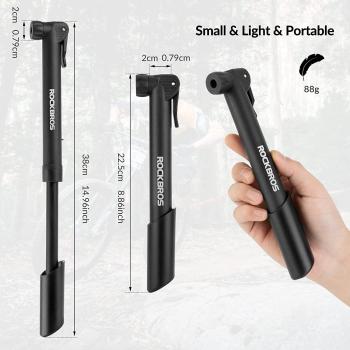 Preview: ROCKBROS | Minipumpe für Fahrräder – 80 PSI Handpumpe mit Halterung, 88g, für Presta & Schrader Ventile, ideal für Fahrräder, Sportbälle und Schwimmringe